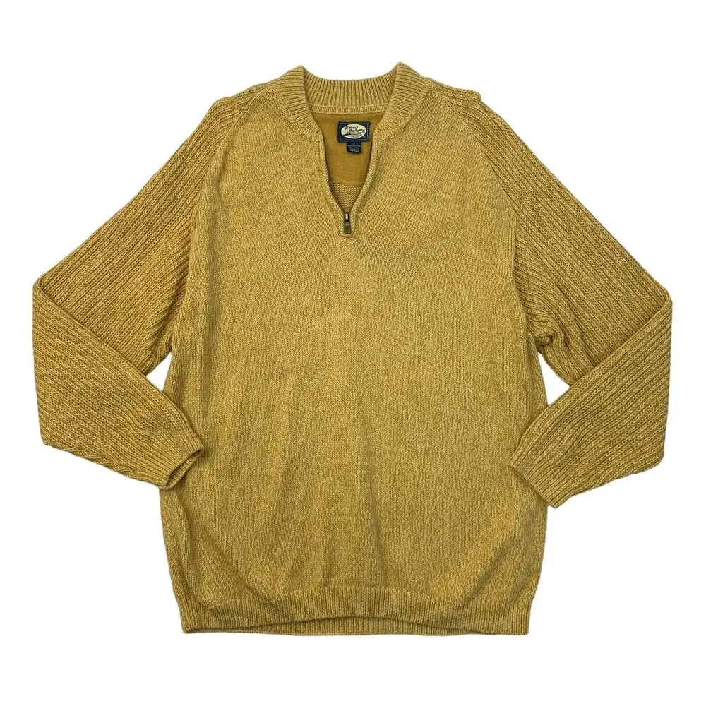 Vintage Tommy Bahama Sweater Mens L Curry Quarter Zip Cotton Wool Blend Pullover